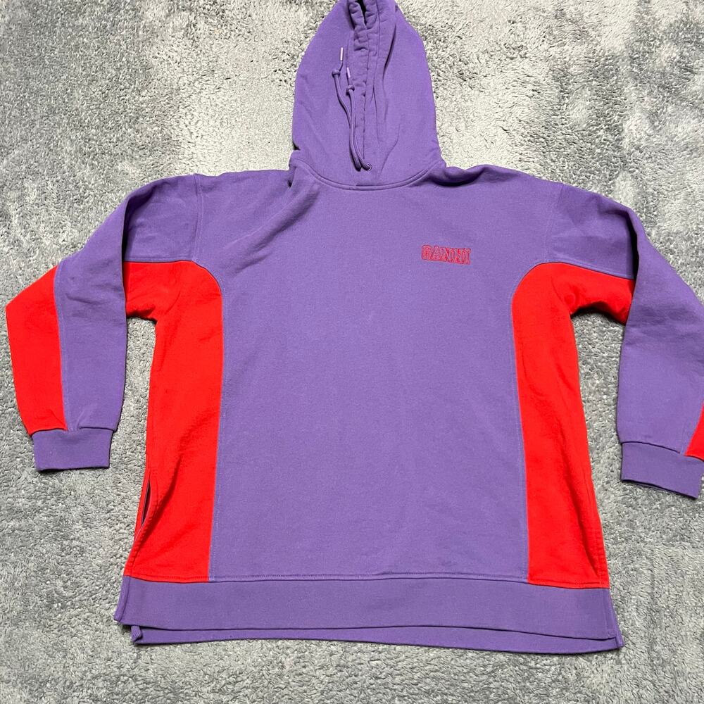 Ganni Hoodie Womens Large XL Oversized Hoodie Software Side Slit Purple